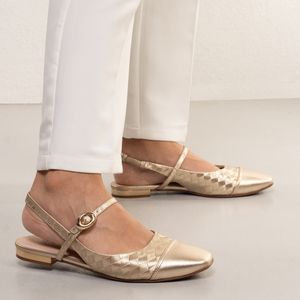 Sapatilha Feminina Bico Redondo Fivela Bebece Dourada