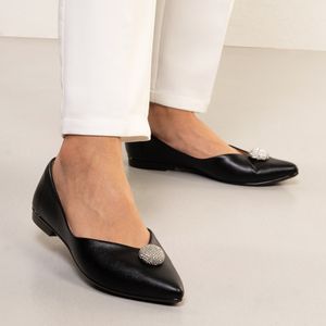 Sapatilha Feminina Brilho Bico Fino Kult Preta