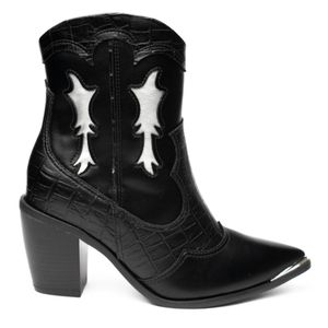 Bota Western Cano Médio Vizzano Feminina - Preto e Prata