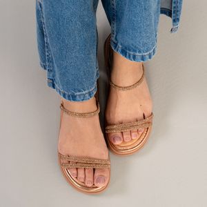 Sandália Feminina Plataforma Tiras Elástico Mississipi Bronze