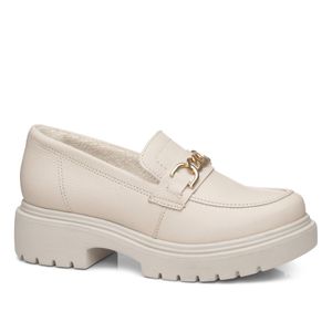 Sapato Loafer em Couro Pegada Feminino Off White