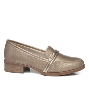 Sapato Mocassim em Couro Pegada Feminino Dourado
