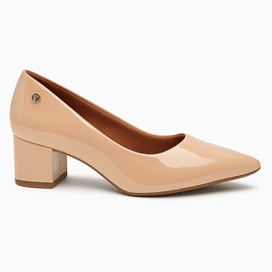 Scarpin Vizzano Salto Grosso em Verniz Feminino Bege