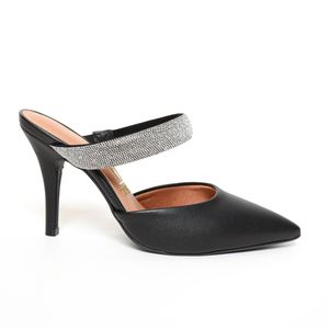 Mule Vizzano Salto Alto Tira Strass Feminino Preto