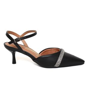 Scarpin Vizzano Tira Strass Salto Médio Feminino Preto