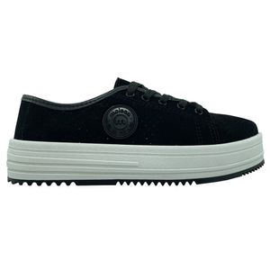 Tênis Casual Moleca Caixa Alta Nobuck Liso Feminino Preto