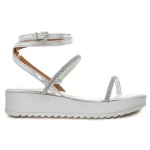 Sandália Vizzano Flatform Anabela Plana Metalizada Feminina Prata