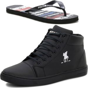 Kit Tênis Casual Com Chinelo Polo Plus Masculino Preto