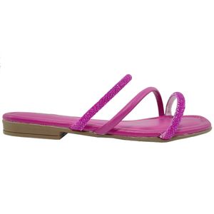Tamanco Rasteiro Beira Rio Flat Tiras Strass Feminina Rosa