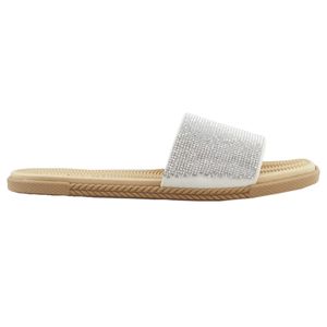 Tamanco Rasteiro Moleca Slide Strass Feminino Branco