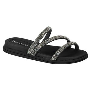 Tamanco Feminino Beira Rio Tiras Strass Preto