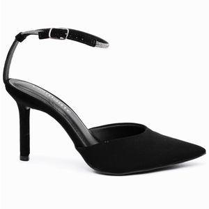 Scarpin Via Marte Salto Fino Strass Nobuck Feminino Preto
