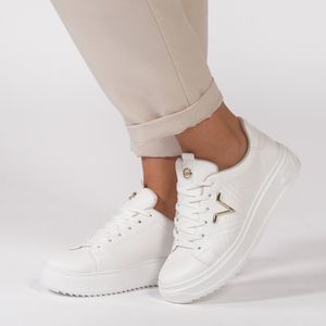 Tênis Casual Metal Cadarço Feminino Branco
