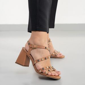 Sandália M Shuz Tiras Ornamentadas Feminina Marrom