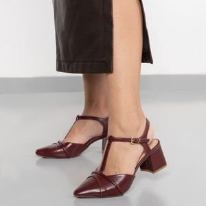 Scarpin M Shuz Salto Grosso Feminino Vinho