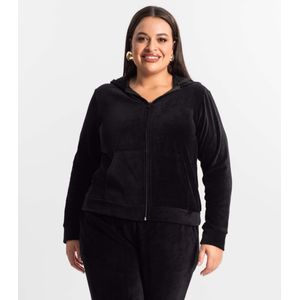 Jaqueta Feminina Plus Size Com Capuz Secret Glam Preta