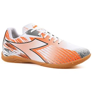 Chuteira Infantil Diadora Squadra III Futsal Branco e Laranja