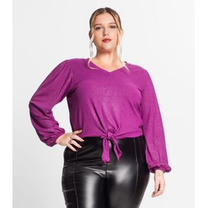 Blusa Manga Longa Em Ribana Canelada Secret Glam Roxa