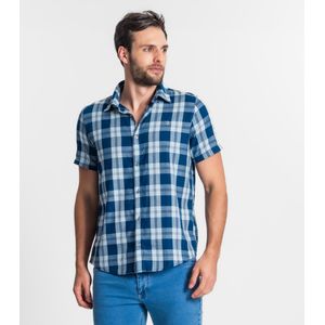 Camisa Masculina Xadrez Diametro Azul