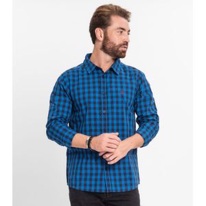 Camisa Masculina Manga Longa Xadrez Diametro Azul