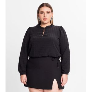 Blusa Plus Size Em Air Flow Xadrez Secret Glam Feminina Preta