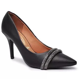 Scarpin Vizzano Tira Strass Salto Alto Feminino Preto