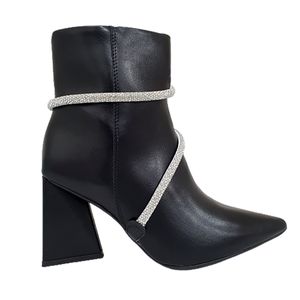 Bota Cano Curto Vizzano Strass Feminina Preta