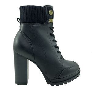 Bota Coturno Vizzano Cadarço Tratorada Feminina Preta