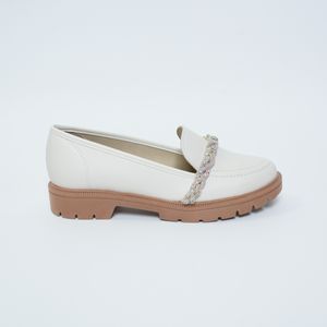 Mocassim Beira Rio Conforto Trança Strass Feminino Branco