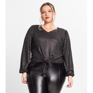 Blusa Manga Longa Ribana Canelada Secret Glam Feminina Preto