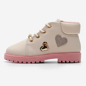 Bota Infantil Molekinha Coturno Corações Off White