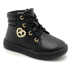 Bota Coturno Infantil Molekinha Metal Coração Preta