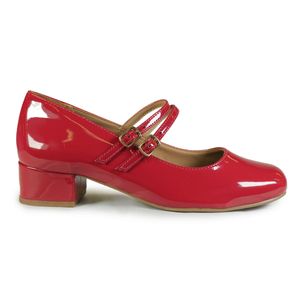 Sapato Feminino Salto Bloco Tiras Fivela Via Marte Vermelho