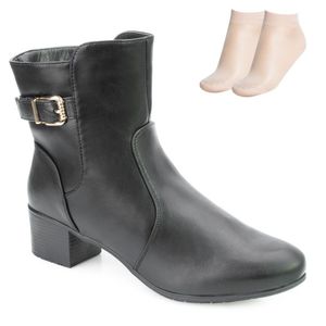 Bota Cano Baixo Flat Pink Moon e Meia Feminino Preto
