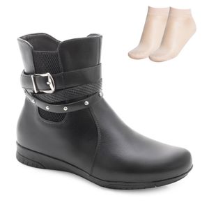 Bota Cano Baixo Flat Pink Moon e Meia Feminino Preto