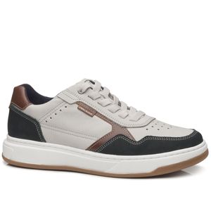 Tênis Casual Pegada em Couro Masculino em Couro Cinza