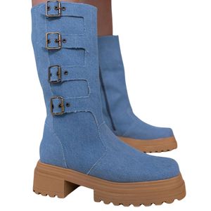 Bota Coturno Cano Alto em Couro Usevertice Feminina Jeans