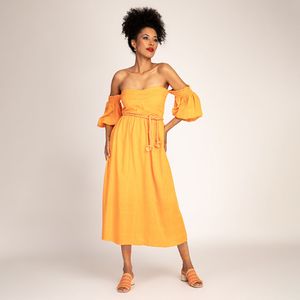 Vestido Midi Usevertice Ombro a Ombro Feminino Laranja