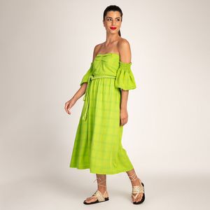 Vestido Midi Usevertice Ombro a Ombro Feminino Verde