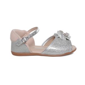 Sandália Infantil Molekinha Peep Toe Flower Prata