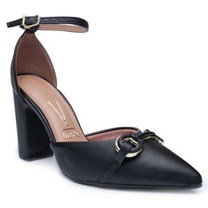 Scarpin Vizzano Salto Grosso Detalhe Feminino Preto