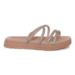 Tamanco Feminino Anabela Tiras Brilho Moleca Bege