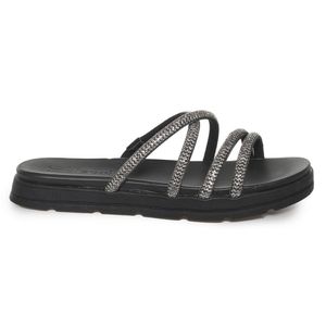 Tamanco Feminino Anabela Tiras Brilho Moleca Preto