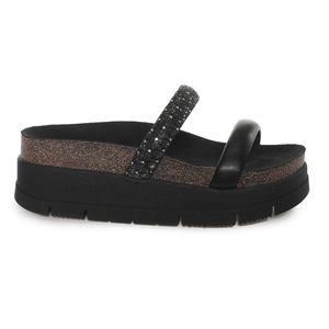 Tamanco Feminino Plataforma Tiras Brilho Moleca Preto