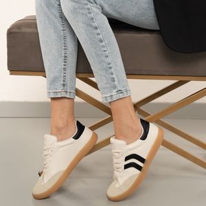 Tênis Feminino Casual Listras Via Marte Bege Preto