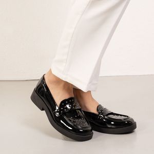 Sapato Feminino Mocassim Spike Verniz Quiz Preto