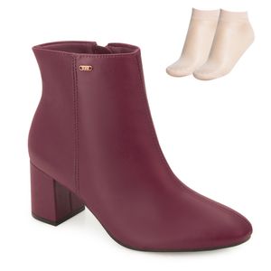 Bota Cano Curto Via Marte Feminina Vinho e Meia