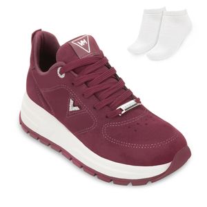 Tênis Casual Anabela Via Marte Feminino Vinho e Meia
