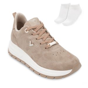Tênis Casual Anabela Via Marte Feminino Bege e Meia