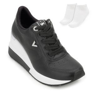 Tênis Casual Anabela Via Marte Feminino Preto e Meia